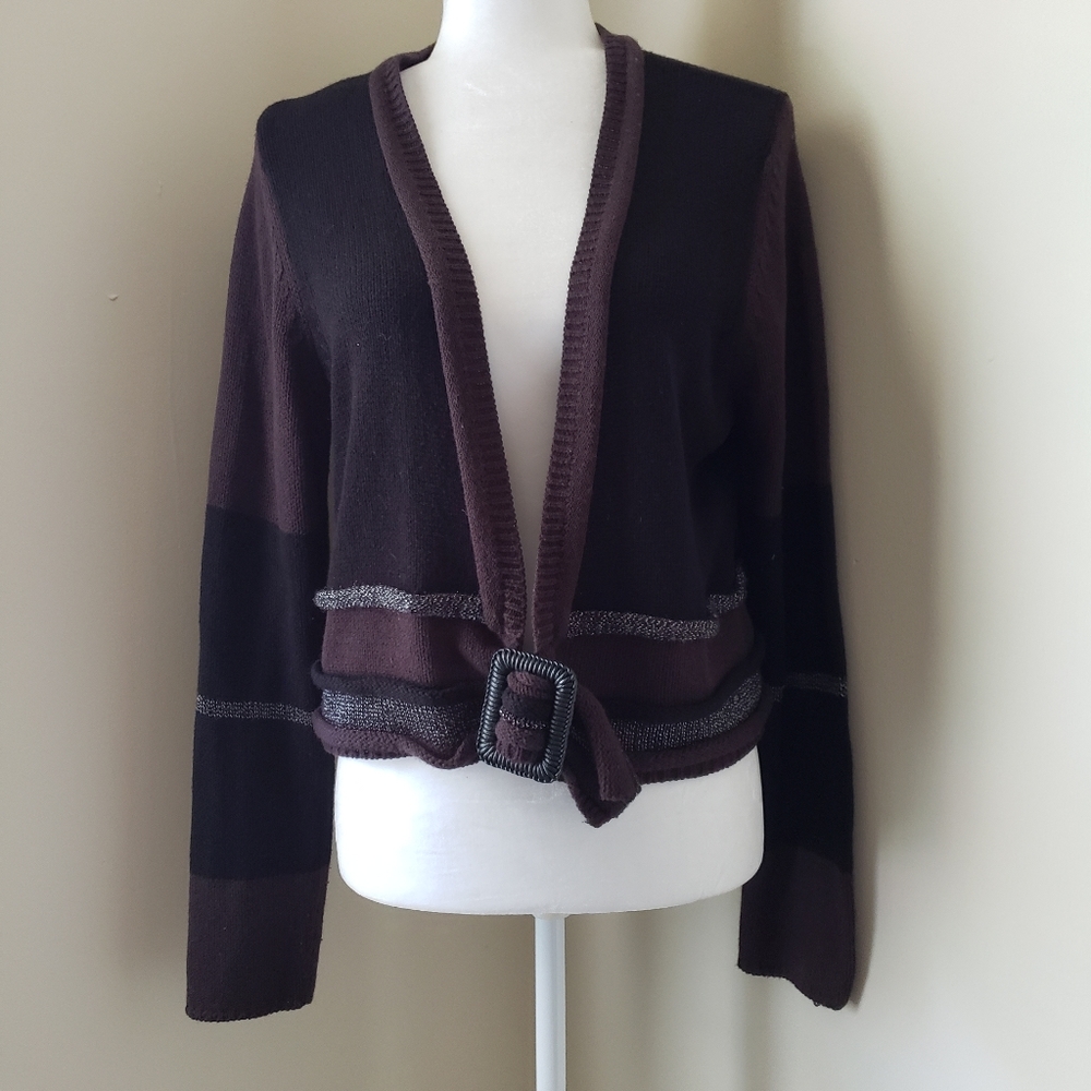 Tribal warm cozy sweater front buckle silver